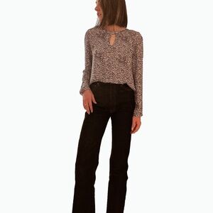 Trouve Navy and White Print Keyhole Blouse